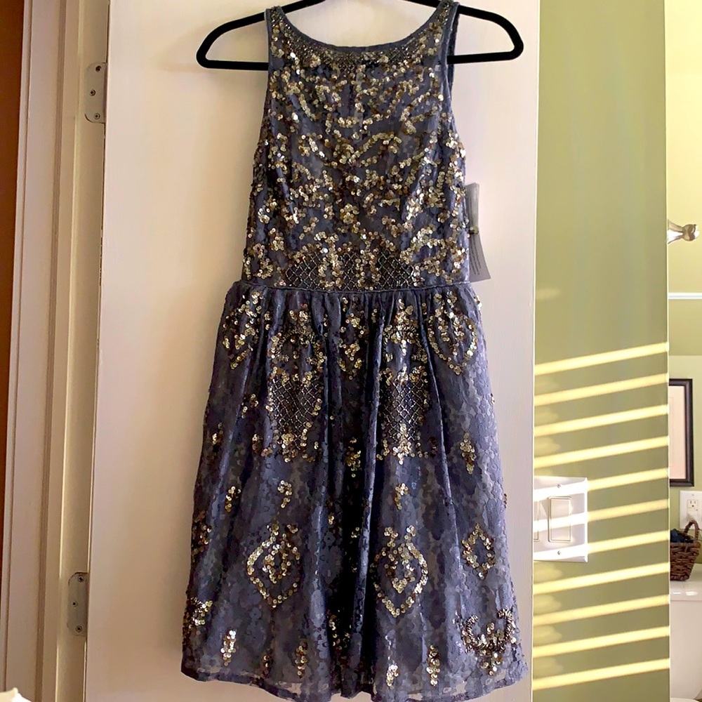Aidan Mattox Prussian Blue Beaded Party Dress